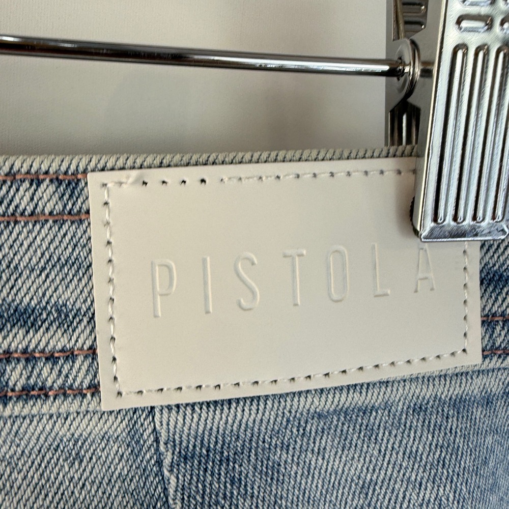 Pistola Charlie Wide Leg Jeans Women 28 Light Blue Raw Hem Faded High Rise - Picture 10 of 16